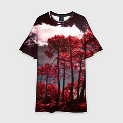 Платье клеш для девочки Абстрактные красные деревья и облака, цвет: 3D-принт