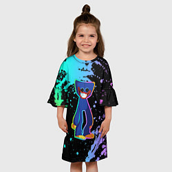 Платье клеш для девочки Poppy Playtime Хагги Вагги разноцветный неон, цвет: 3D-принт — фото 2