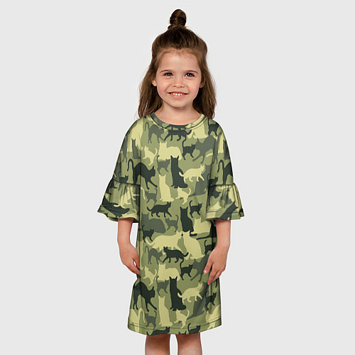 Детское платье Кошачий камуфляж в зеленой гамме / 3D-принт – фото 3