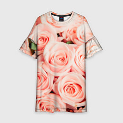 Платье клеш для девочки Нежно - розовые Розы, цвет: 3D-принт