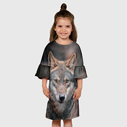 Платье клеш для девочки Волк с грустными глазами, цвет: 3D-принт — фото 2