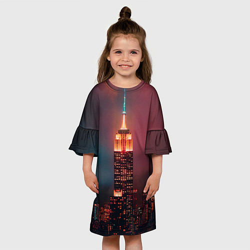 Детское платье Неоновая ночная башня в городе / 3D-принт – фото 3