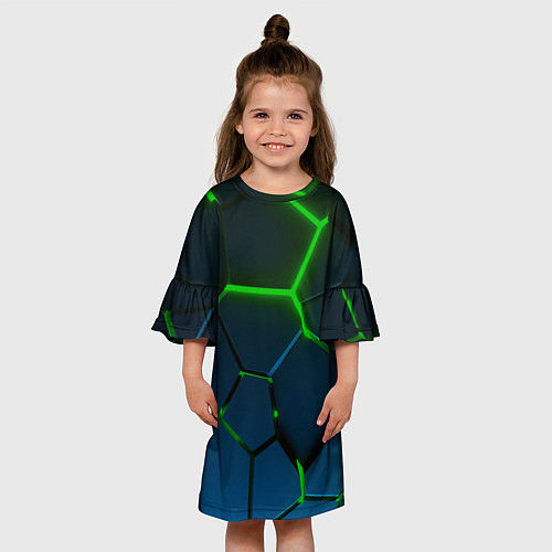 Детское платье Разлом зеленых неоновых плит - геометрия / 3D-принт – фото 3