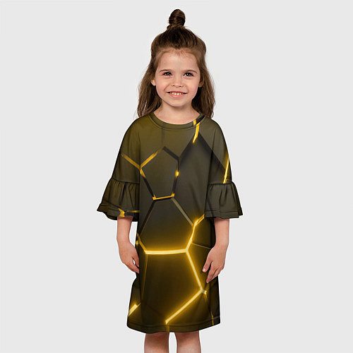 Детское платье Золотые неоновые геометрические плиты / 3D-принт – фото 3