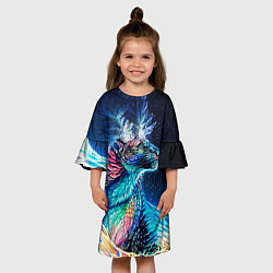 Платье клеш для девочки Неоновый сказочный леопард, цвет: 3D-принт — фото 2