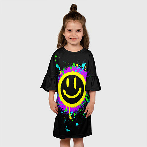 Детское платье Смайлик - неоновые брызги / 3D-принт – фото 3