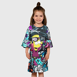 Платье клеш для девочки Спортивный Барт Симпсон на фоне граффити, цвет: 3D-принт — фото 2