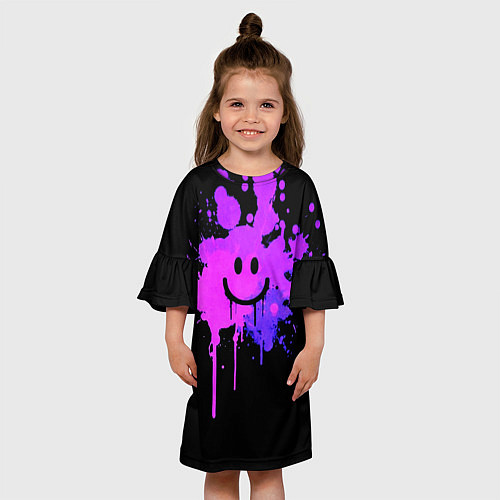 Детское платье Неоновый улыбающийся смайлик / 3D-принт – фото 3