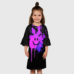 Платье клеш для девочки Неоновый улыбающийся смайлик, цвет: 3D-принт — фото 2