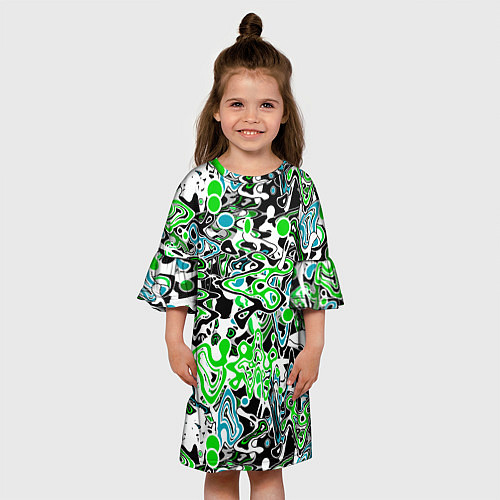 Детское платье Зелено-голубой абстрактный узор / 3D-принт – фото 3