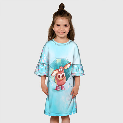 Детское платье Свинка под зонтиком в дождь / 3D-принт – фото 3