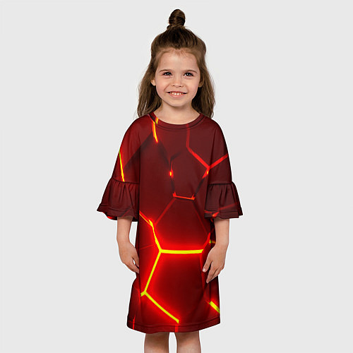 Детское платье Красные неоновые геометрические плиты / 3D-принт – фото 3