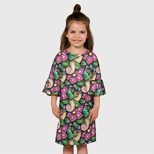 Детское платье Объемные цветы и листья / 3D-принт – фото 3