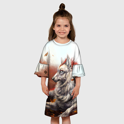 Детское платье Арт - волк с рыжей гривой / 3D-принт – фото 3