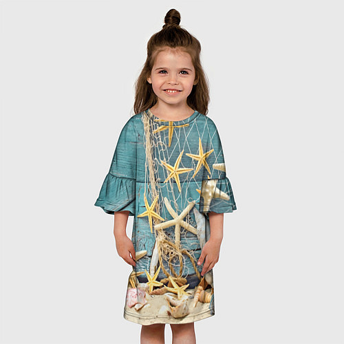 Детское платье Натюрморт из сети, морских звёзд и ракушек - лето / 3D-принт – фото 3