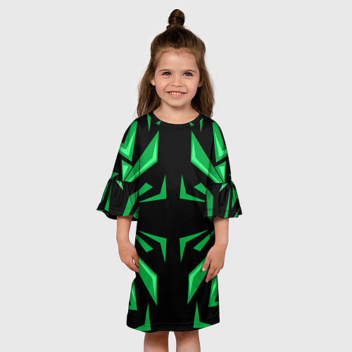 Детское платье Фигуры зеленого цвета на черном фоне geometry / 3D-принт – фото 3