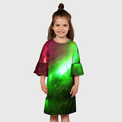 Платье клеш для девочки Зеленый космос бесконечность, цвет: 3D-принт — фото 2