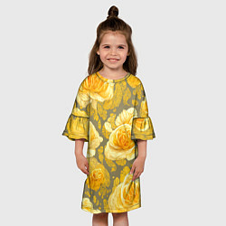Платье клеш для девочки Яркие желтые бутоны, цвет: 3D-принт — фото 2