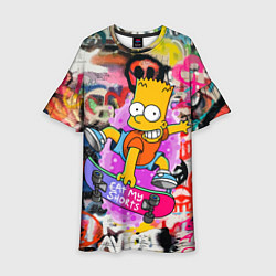 Платье клеш для девочки Скейтбордист Барт Симпсон на фоне стены с граффити, цвет: 3D-принт