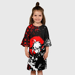 Платье клеш для девочки Кадзуха - Мрачный геншин, цвет: 3D-принт — фото 2