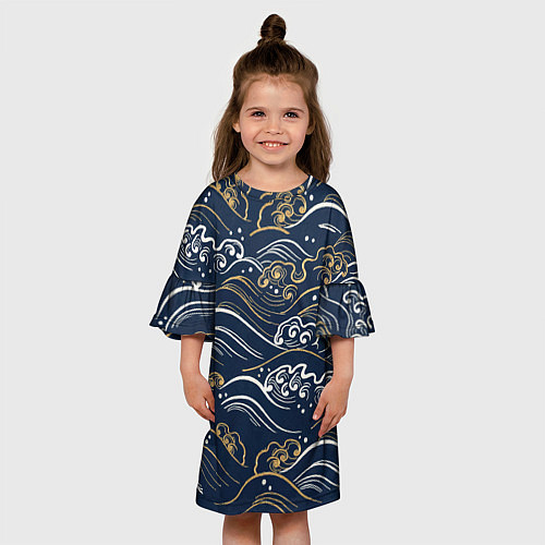 Детское платье Японский узор волны / 3D-принт – фото 3
