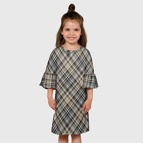 Детское платье Классический клетчатый , бежево-коричневый фон / 3D-принт – фото 3