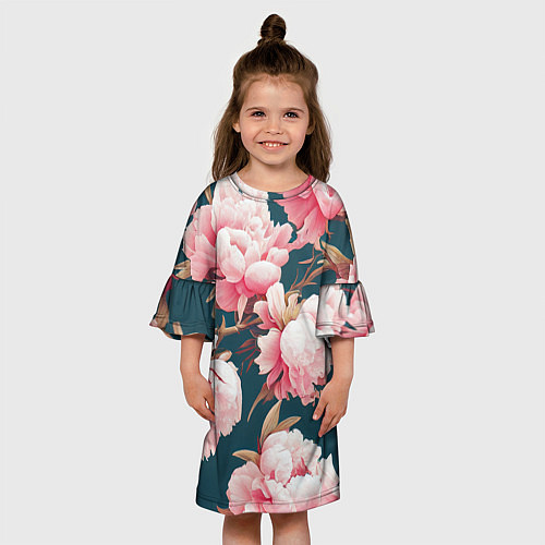 Детское платье Элегантные бутоны пионов / 3D-принт – фото 3