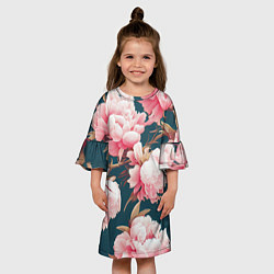 Платье клеш для девочки Элегантные бутоны пионов, цвет: 3D-принт — фото 2