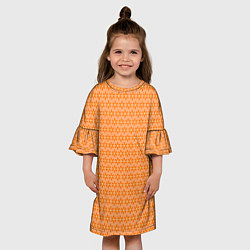 Платье клеш для девочки Оранжево-желтые цветочки, цвет: 3D-принт — фото 2