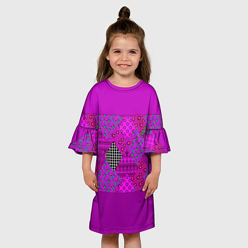 Детское платье Малиновый комбинированный узор пэчворк / 3D-принт – фото 3