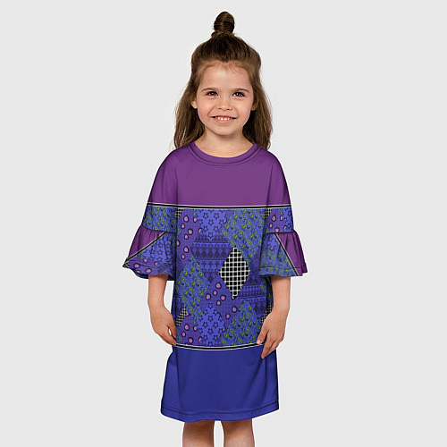 Детское платье Combined burgundy-blue pattern with patchwork / 3D-принт – фото 3