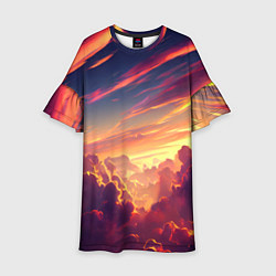Платье клеш для девочки Закатное солнце в облаках, цвет: 3D-принт