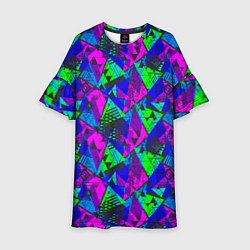 Платье клеш для девочки Неоновый абстрактный геометрический узор, цвет: 3D-принт