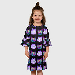 Платье клеш для девочки Неоновые кошачьи морды, цвет: 3D-принт — фото 2