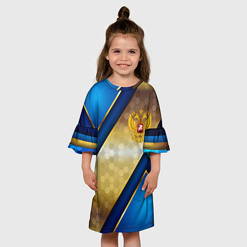 Детское платье Золотой герб России на синем объемном фоне / 3D-принт – фото 3