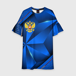 Платье клеш для девочки Герб РФ на синем объемном фоне, цвет: 3D-принт
