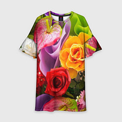 Платье клеш для девочки Прекрасный цветочный букет, цвет: 3D-принт