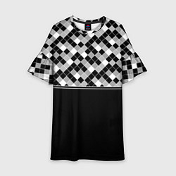 Платье клеш для девочки Черно-белый геометрический узор, цвет: 3D-принт