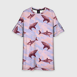 Платье клеш для девочки Акулы на фоне неба, цвет: 3D-принт
