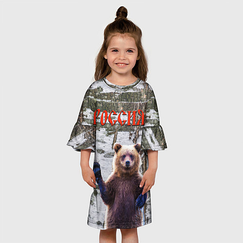 Детское платье Российский медведь на фоне берёзы / 3D-принт – фото 3
