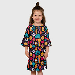Платье клеш для девочки Психоделические эмодзи, цвет: 3D-принт — фото 2