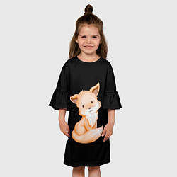 Платье клеш для девочки Маленький Лисёнок На Чёрном Фоне, цвет: 3D-принт — фото 2