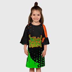 Платье клеш для девочки Billie Eilish - Зелено-желтый Краска, цвет: 3D-принт — фото 2