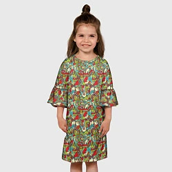 Платье клеш для девочки Монстрики, животные и пришельцы, цвет: 3D-принт — фото 2