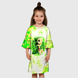 Платье клеш для девочки Minecraft creeper green, цвет: 3D-принт — фото 2