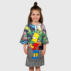 Платье клеш для девочки Хулиган Барт Симпсон на фоне стены с граффити, цвет: 3D-принт — фото 2