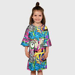 Платье клеш для девочки Велосипедист и глаз граффити, цвет: 3D-принт — фото 2