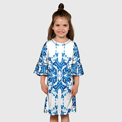 Платье клеш для девочки Гжель синие цветы, цвет: 3D-принт — фото 2