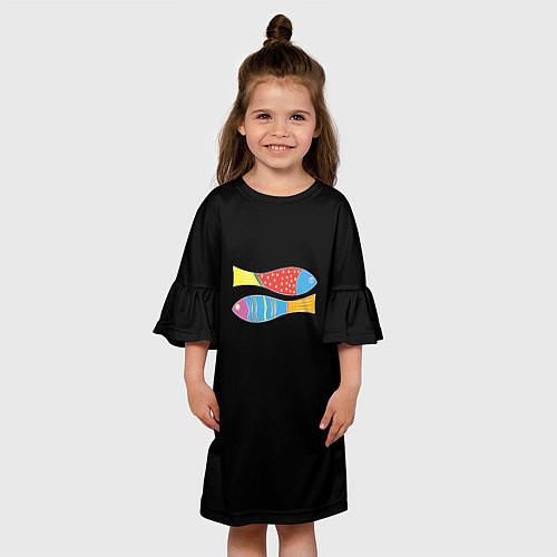Детское платье Цветные рыбки знака зодиака / 3D-принт – фото 3