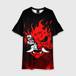 Платье клеш для девочки Cyberpunk 2077 - Логотип в огне, цвет: 3D-принт